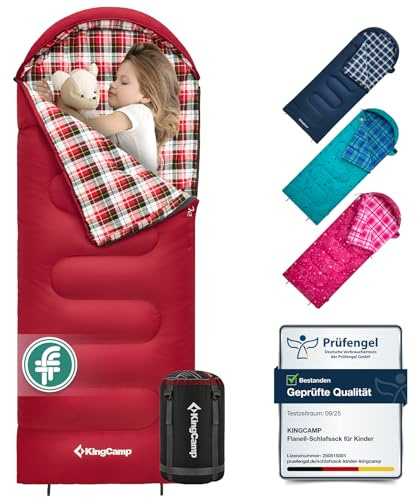 KingCamp Sacco a Pelo Bambini - in Flanella Cotone 170(140+30) x70cm Gemellabile Compatto Caldo Sacco a Pelo 4 Stagioni, Sacchi a Pelo bambini 8 anni 10 anni 12 anni 140cm 120cm