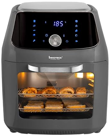 Innoteck 16L Digital Air Fryer Oven with Rotisserie, 10 Presets, Energy Saving Smart modes for Air Frying, Roasting, Baking, Dehydrating & Reheating, Compact Family Size, Touchscreen – Grey
