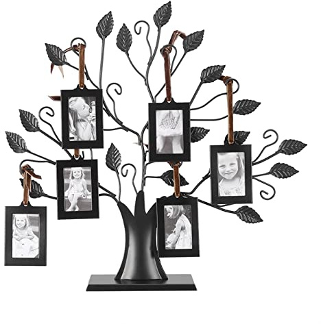 Wakects Marco de foto de árbol genealógico y exhibición, con 6 o 12 marcos colgantes, borlas ajustables (tamaño pequeño-6 marcos con 6,4 x 4,6 cm)