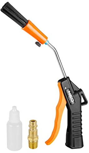 NEO Tools Blow Gun with Brush, Maximum Pressure 10.5 bar, 18,000 RPM, Connection 1/4 inch, 97 dBA, Weight 1.1 kg, Recommended to Remove dust, Chips and Dirt with The Help of Compressed air, CE