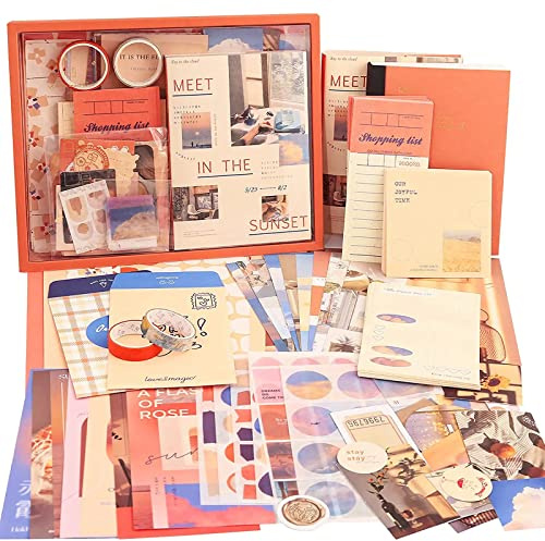 Irayin Set di Accessori per Scrapbook Vintage, 155 Pezzi Estetici Bullet Junk Journaling con Griglia A6, Album da Viaggio, Regalo Fai da te per Ragazze e Donne (Cielo)