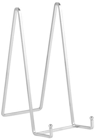Chevalet Support Presentoir Porte Assiette - Grand Support Assiette Decorative - Metal Support Cadre Photo de Table - Présentoir pour Collection | Plaque | Livre Cuisine - Argent - 2 Pièces - 25,6 cm