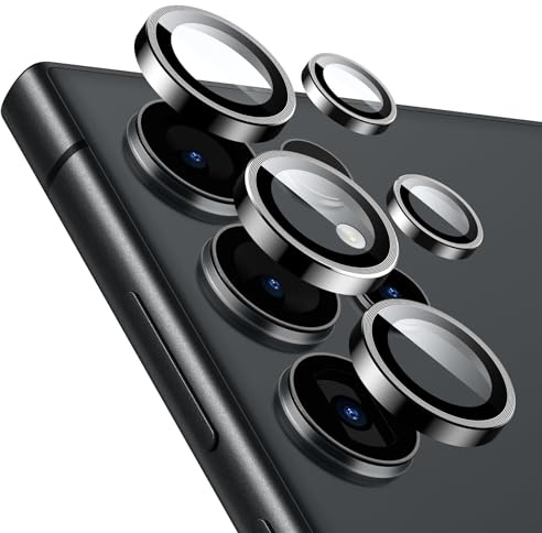 ESR Protezione per l'obiettivo della fotocamera per Samsung Galaxy S24 Ultra, Protezioni individuali in vetro temperato ultra-sottile resistente ai graffi con bordi in alluminio, 1 Set, Nero