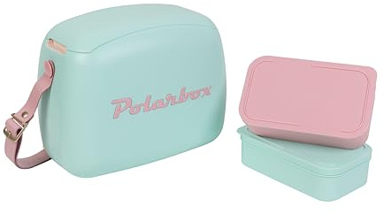 Kreher Kühltasche mit Brotdose, Kühlbare Lunchbox, Passive Kühlbox für Lebensmittel, Medikamente, Mittagessen im Retro-Design (‎Türkis/Rosa)