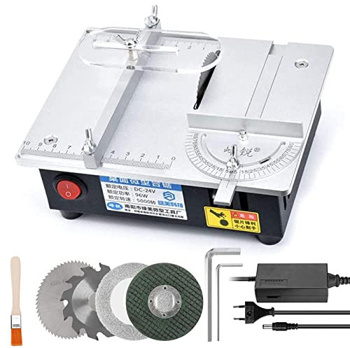 Mini Sierra de Mesa de 96 W, Sierra Circular para carpintería, Sierra de Banco pequeña de precisión portátil, máquina de Corte eléctrica con 4 Cuchillas para Manualidades Hechas a Mano, Modelos de b