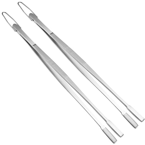 Pinza per pinzette da 30 cm, in acciaio inox alimentare, per cucinare, arrostire, afferrare piccoli oggetti, dessert, grigliare (12, 2 pezzi)