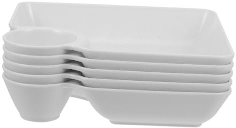 LABRIMP Lot De 5 Assiettes Sushi avec Compartiment à Sauce Plateaux Repas Et Service pour Raviolis Frites Chips Assiettes à Compartiments Blanches Polyvalentes Et Durables