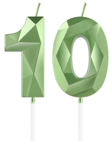 mciskin Green 10th Birthday Candles, 3D Number 10 Candles for Cake, Girls Boys 10th Birthday Decorations,Sage Green Candle Cake Topper Decorations for Birthday Party Weddings Anniversary Supplies