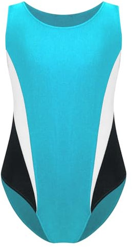 winying Jungen Gymnastikanzug Kinder ärmelloses Gymnastics Leotards Einteiliger Ballettanzug Turn-Leotards Wettbewerb Tanzkostüm Blau Grün 134-140