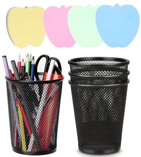 DWPVT 4 Packs Pen Holders, Mesh Pencil Holder Metal Pen Cup Black for Desk, Multifunctional Organizer for Office School Home Makeup Brush，Pencil Cup for Pen