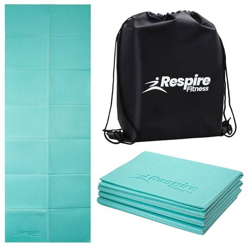 Respire Fitness Lightweight Foldable Yoga Mat for Travel - Non-Slip Portable Gym Mat for Women & Men. Soft, Supportive 3-Layers. Essential for Fitness, Training, Pilates, Exercise, Workout (Turquoise)