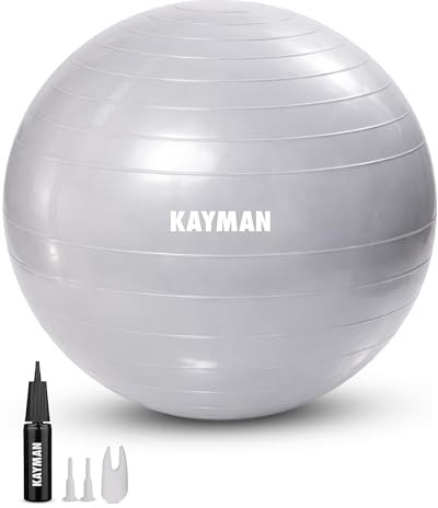 KAYMAN Exercise Ball - Anti-Burst System, Non-Slip Rings, Durable Material, Easy to Inflate, Perfect for Yoga, Pilates, Fitness, Balance Training, Gym, and Home Workouts (Grey, 85cm)