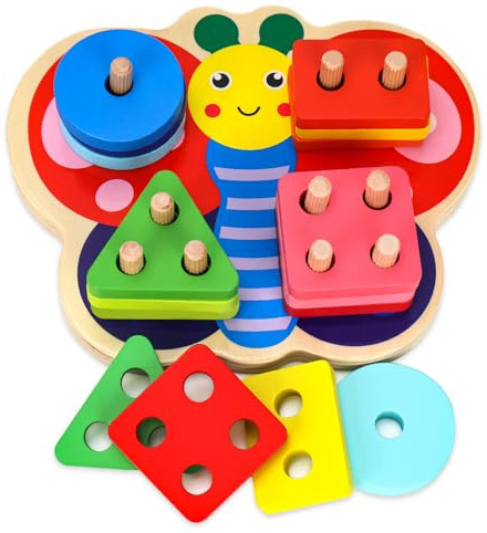 OSLINE Montessori Wooden Toys Gifts for Girls Boys,Colour Educational Learning Stacking Puzzle for Kids,Toddler Birthday Presents