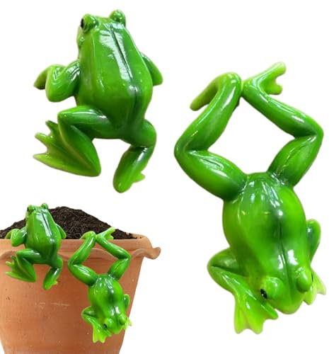 Generico Statue Da Giardino Rane - Decorazione Vaso Animali - Decorazione Carina Con Vaso Per Piante, Set Di 2 Per Balcone, Terrazzo, Cortile, Giardino, Scrivania, Ringhiera E Libreria