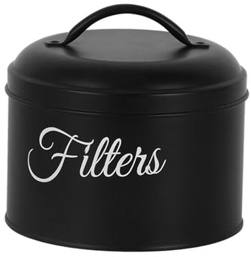 Gcljlmy Soporte para filtro de café, almacenamiento de café estilo granja, organizador multiusos, lata de café de metal, soporte para cápsulas de café para mostrador (negro)
