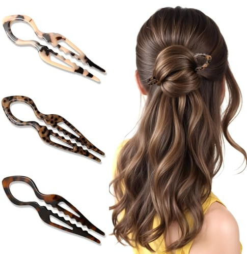 Jimmidy Prestige Hair Pins,French Hair Pin 3Pack Elegant Women Hair Accessories Suitable for Thick or Thin Hair (Light red, Black, Khaki)