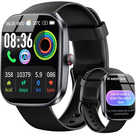 uaue AI smartwatch uomo donna 1.91 orologio fitness integrato ChatGPT-AI e funzione telefono, orologio cardiofrequenzimetro/sonno/contapassi/110+ modalità sport Smart Watch, IP68 impermeabile, per