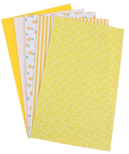 Homoyoyo DIY Fruit Pattern Pu Leather Sheets 5pcs Yellow Synthetic Leather for Crafting Jewelry Bags Hair Clips Patchwork Sewing Materials for Handmade Accessories
