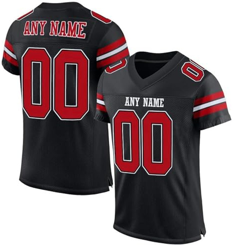Maglietta di Football Americano Personalizzata | per Uomo, Donna e Bambino | con Il Tuo Nome e Numero | Stile Sportivo a Maniche Corte Nero