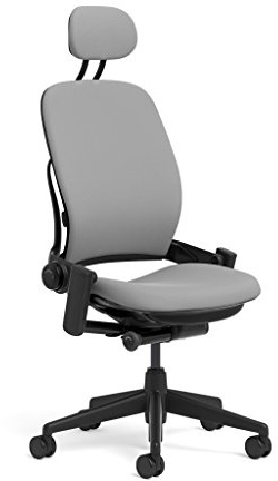 Steelcase Leap Task Chair: Black Base - Armless - Headrest - Hard Floor Casters