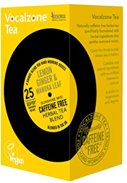 Vocalzone Tea for Throat & Voice Care – Lemon Ginger & Manuka Leaf. Caffeine Free Herbal Tea Blend. 25 Tea Bags. Contains Liquorice, Slippery Elm.
