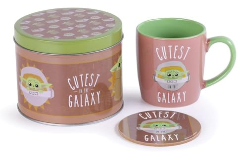 Star Wars: The Mandalorian Mug and Coaster Set in Presentation Gift Tin (Cutest in The Galaxy Design) 11oz Ceramic Mug - Official Merchandise, Green