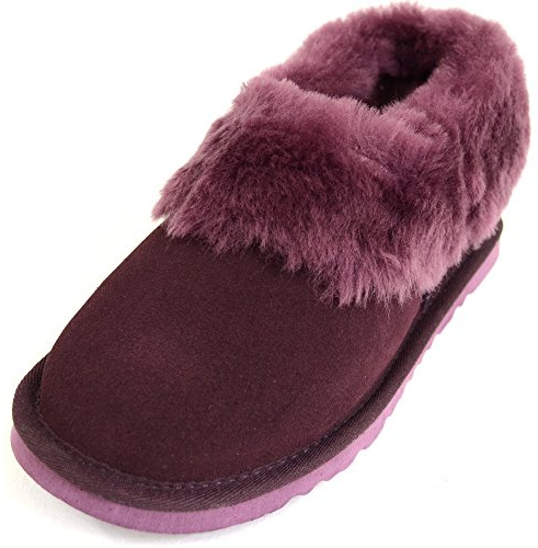 SNUGRUGS, Pantoufle en peau de mouton pour femme avec manchette épaisse - Violet - prune, 38 EU