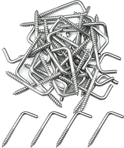 burkfeeg 40 Pcs L Hook Screws Screw-in Hooks Screws Square Shouldered Dresser Screws Hooks Carbon Steel Right-Angle Hook for Hanging Cups, Keys, Traction Ropes (1.57 × 0.59 inch)