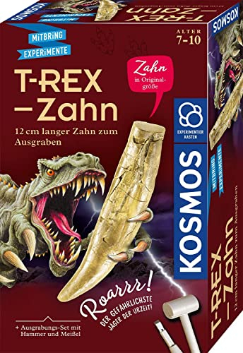 Kosmos 636173 T-Rex Zahn, Dino Zahn in Originalgröße zum Ausgraben, Komplett-Set mit Hammer und Meißel, Experimentierkasten für Kinder ab 7 Jahre und Dino Fans, Geburtstagsgeschenk, Mitbringsel