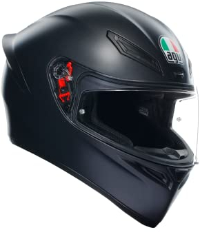 AGV - Casco K1 S E2206, Casco Moto Integrale ECE da Uomo, Stile Racing con Spoiler Aerodinamico, Prese d'Aria e Visiera Antigraffio, Campo Visivo 190°, Predisposizione Interfono, Nero Opaco