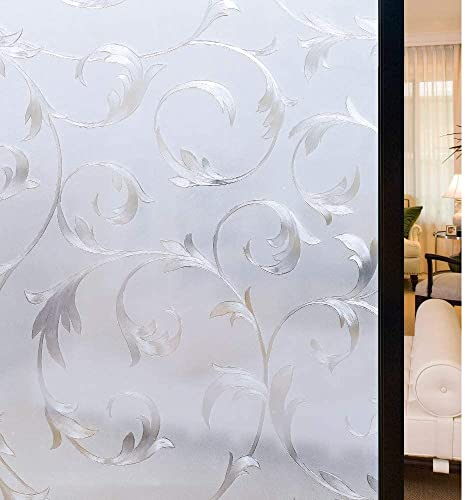 rabbitgoo 3D Fensterfolie Blickdicht Sichtschutzfolie Milchglasfolie Statisch selbsthaftend Klebefolie Dekofolie Buntglas Anti-UV Sonnenschutz Blumen für Badezimmer Küche Glasaufkleber Büro 60x200cm