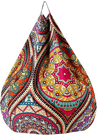 Treer Bean Bag Covers Without Filling, Bohemia Print Beanbag Chair Cover Large for Kids & Adult, Bean Bag Chair Sofa Cover with Zipper - Stuffed Toys Storage Bag (27.5x31.5in,Vintage Mandala)