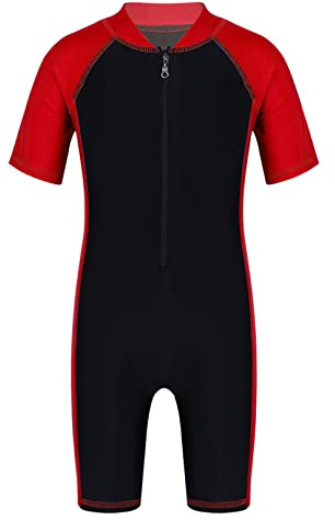 YiZYiF Boys Swimming Costume Zip up Sun Protection One Piece Swimsuit Swimwear Surfing Diving Wet Suits Red&Black 15-16 Years