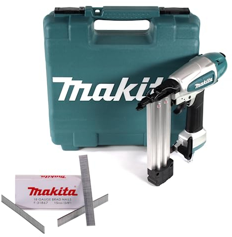 Makita AF 506 - Chiodatrice ad aria compressa, 15 – 50 mm, 4,3 – 8,3 bar + 5000 x chiodini a testa d'urto 15 mm galvanizzati + valigetta