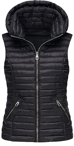 SRZYMJ Daunenweste Damen Lang Weste Damen Lang Mantel Weste Damen Steppweste Damen Leicht Sweatweste Damen Ärmellos Übergangsjacke Damen Lang Reitweste Damen Black