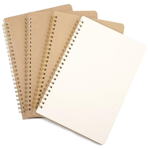 JIANTA Carnet Spirale A5, 4 Pièces Bullet Journal Pointillé, Carnet de Notes A5 100 Pages / 50 Feuiles, Notebook pour L'école L'écriture Garçons Filles