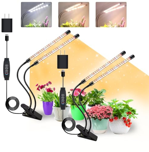 COKOLILA 2 stycken växtlampor LED, 320 lysdioder med fullt spektrum växtljus, 3000K 5000K 660nm växtljus för inomhusväxter med timer, 10 ljusstyrkor, 3 ljuslägen, perfekt för växter (med 2 adaptrar)