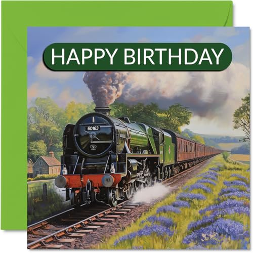 Carte d'anniversaire pour les amateurs de train – Tornado Steam Trains – Carte d'anniversaire pour amis, famille, collègue, 145 mm x 145 mm, cartes de vœux Trainspotter