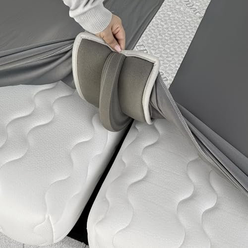 EPHEDORA 3-in-1-Spannbettlaken, befestigte Bettbrücke, Doppelbett (XL) zu King-Size, Umwandler-Set mit Bettlakenband, geteilter Lückenfüller für verstellbares Bett, Grau