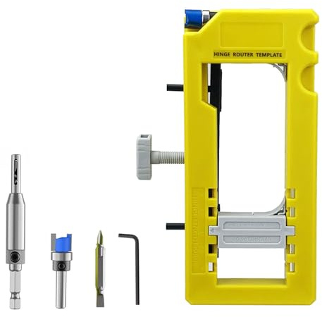 Dörrgångjärn Jig, Dörrgångjärnsmall Mortiser med Förvaringsutrymme, Djupmätare, Justerbar Dörrgångjärn Router Installationssats Passar 3”-5” Längd för Träbearbetning