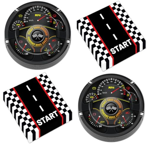 50Pcs Race Car Party Plates and Napkins Race Car Birthday Party Decorations Racing Themed Paper Dessert Plates Start Your Engines Tableware Set Serves 25 Guests Kids Boys Baby Shower Party Supplies