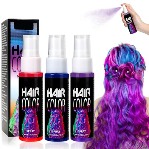 Allony 3 Colors Temporary Hair Colour Spray for Kids - Washable Hair Dye for Cosplay, Prom, Party, Christmas, Halloween - Blue, Washable