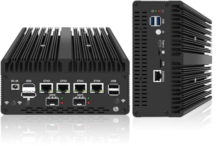 12th Gen Pentium Gold 8505 Firewall Mini PC,4x2.5G LAN+Intel I350-AM4 4 * 1G SFP Module,Dual DDR5 Max 64GB, 2X NVMe/SATA, VPN Router,Support pfSense,OPNsense,Industrial Fanless Design,32GB DDR5 512GB