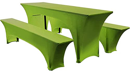 Set di 3 coperture elastiche per tavoli da birra e cuscini per panca da 50 cm e 70 cm, 3 pezzi, elasticizzati, per tende per feste, eventi all'aperto e birreria all'aperto (50 cm, verde)