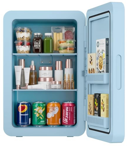 Mini Fridge 22L/ 30 Cans Cooler and Warmer Portable Mini Fridge for Bedrooms with Adjustable Shelves, AC+12V DC Small Fridges for Car, Office, Travel, Skincare, Cosmetics, Drinks (Blue)