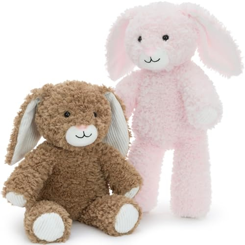 MorisMos 2 PièCes en Peluche Lapin, Cadeau de pâques pour bébé,30cm RéAliste Jouet Doux, Animal Peluche Doux avec Oreilles Floppy pour Les Enfants Anniversaire (Rose, Marron)