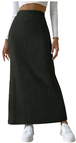 Chesoon Falda sexy de cintura alta para mujer, de punto liso, con forma de lápiz, larga, elástica, a rayas