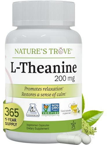 Nature's Trove L-Theanine 200mg Super Value Size - 365 Vegetarian Capsules