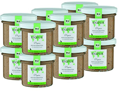 Bio Hundefutter Vegan, Reis & Karotten für Hunde 12x100g