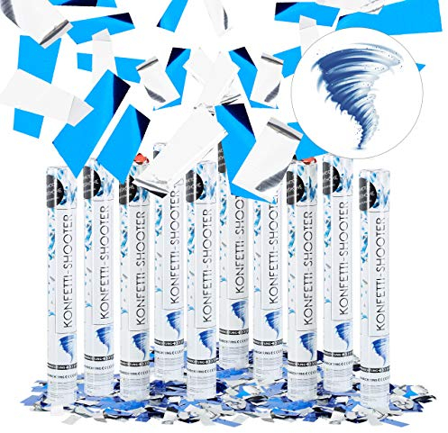 Relaxdays 10er Set Party Popper 40 cm, Blau Silber, 6-8m Effekthöhe, Hochzeit, Geburtstag, Karneval, bunter Konfettiregen, blau
